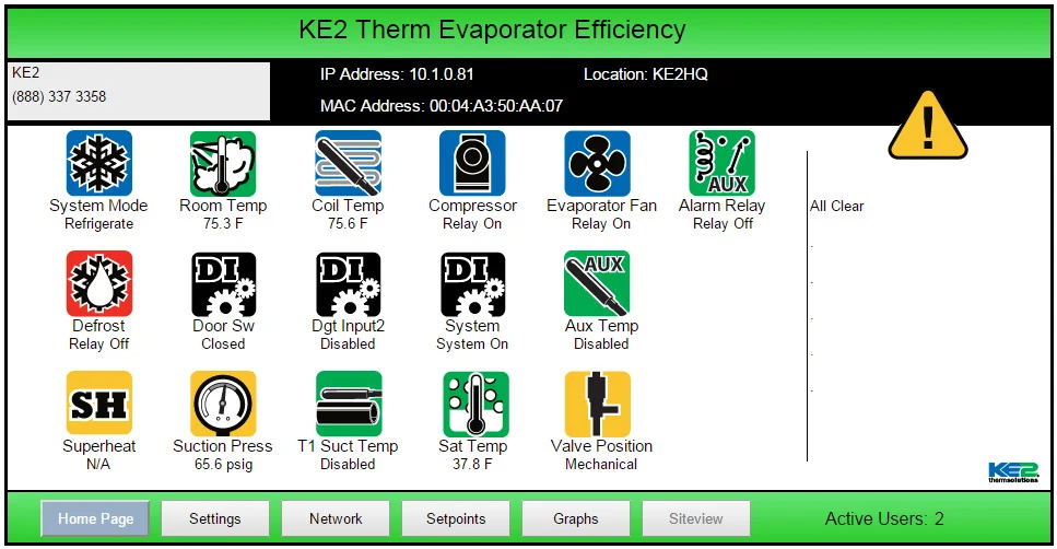 Dashboard of Evap Efficiency Controller