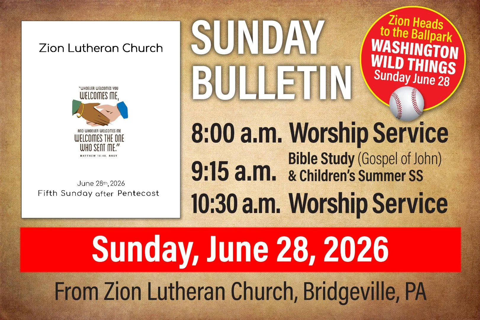 Bulletin for Sunday, June 28, 2026