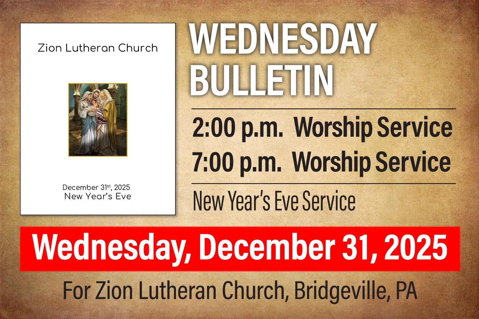 Bulletin: Wednesday, December 31, 2025 - New Year's Eve