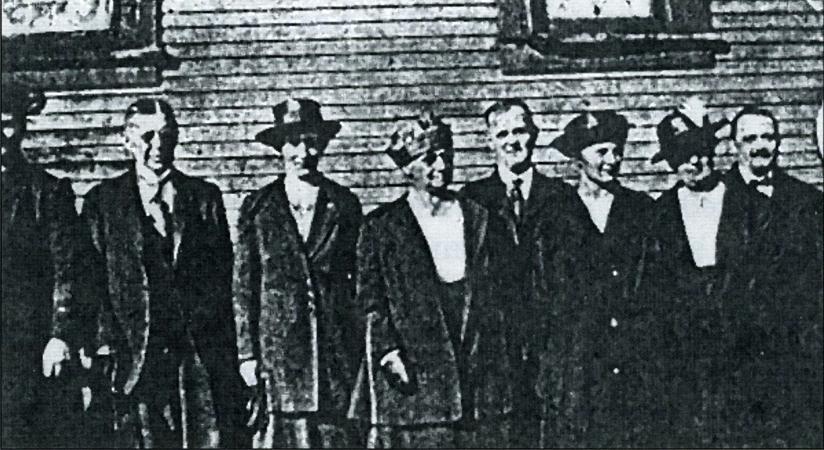 Left to right they are: Dorthea Oelschlager-wife of John, mother of Emma O'Malley the mother of Dorothy Smelko and Ruth Miller; Karl Ludwig Ernst Herman Erbrecht-father of Louis F. Erbrecht and grandfather of Norman L. Erbrecht Sr.; Mrs. Anna Schmidt-mother of Carl, grandmother of Daniel Schmidt, Sarah Ali and Clara Hayes; Mr. and Mrs. Blankenshen; Mrs. Lena Oelschlager-wife of Edward R. and Mr. and Mrs. Gieze.