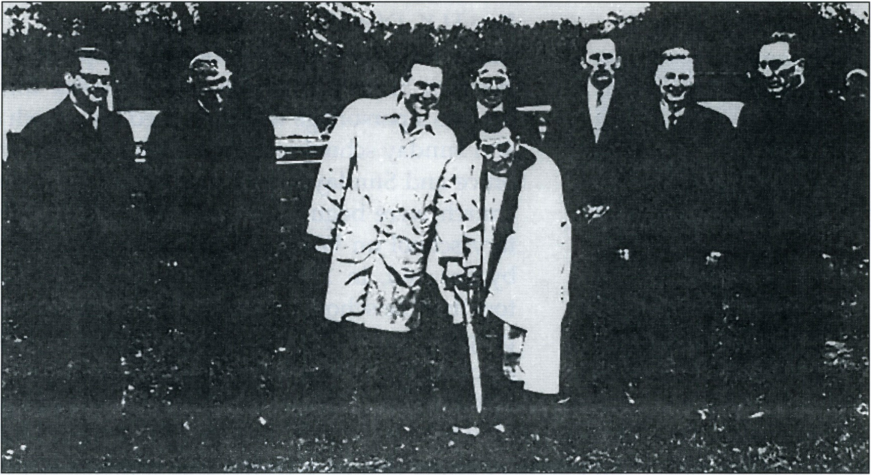 Groundbreaking 1966 Left to Right-Simon Kern, Louis Erbrecht, Norman Erbrecht, Louis Regine, Rev. H.K. Dietrich Jr., Clyde Oelschlager, Ray Colin, Louis Behling.