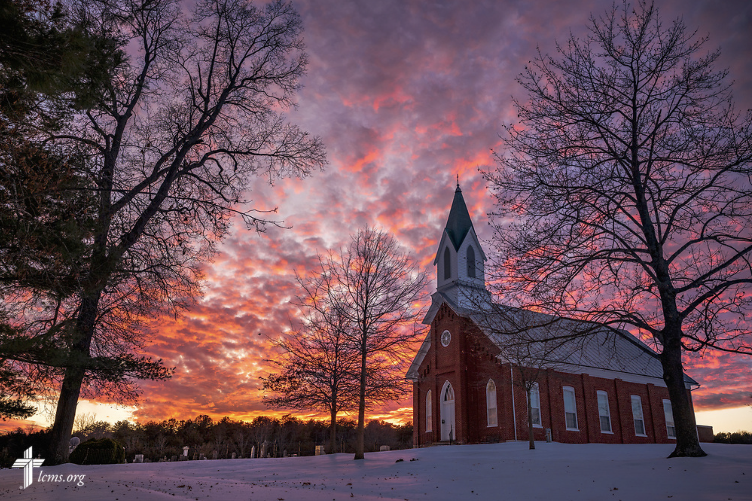   Trinity Lutheran Church in Crimora, Virginia.  Sunset on Saturday, Jan. 22, 2022, at Trinity Lutheran Church, Crimora, Va. LCMS Communications/Erik M. Lunsford 