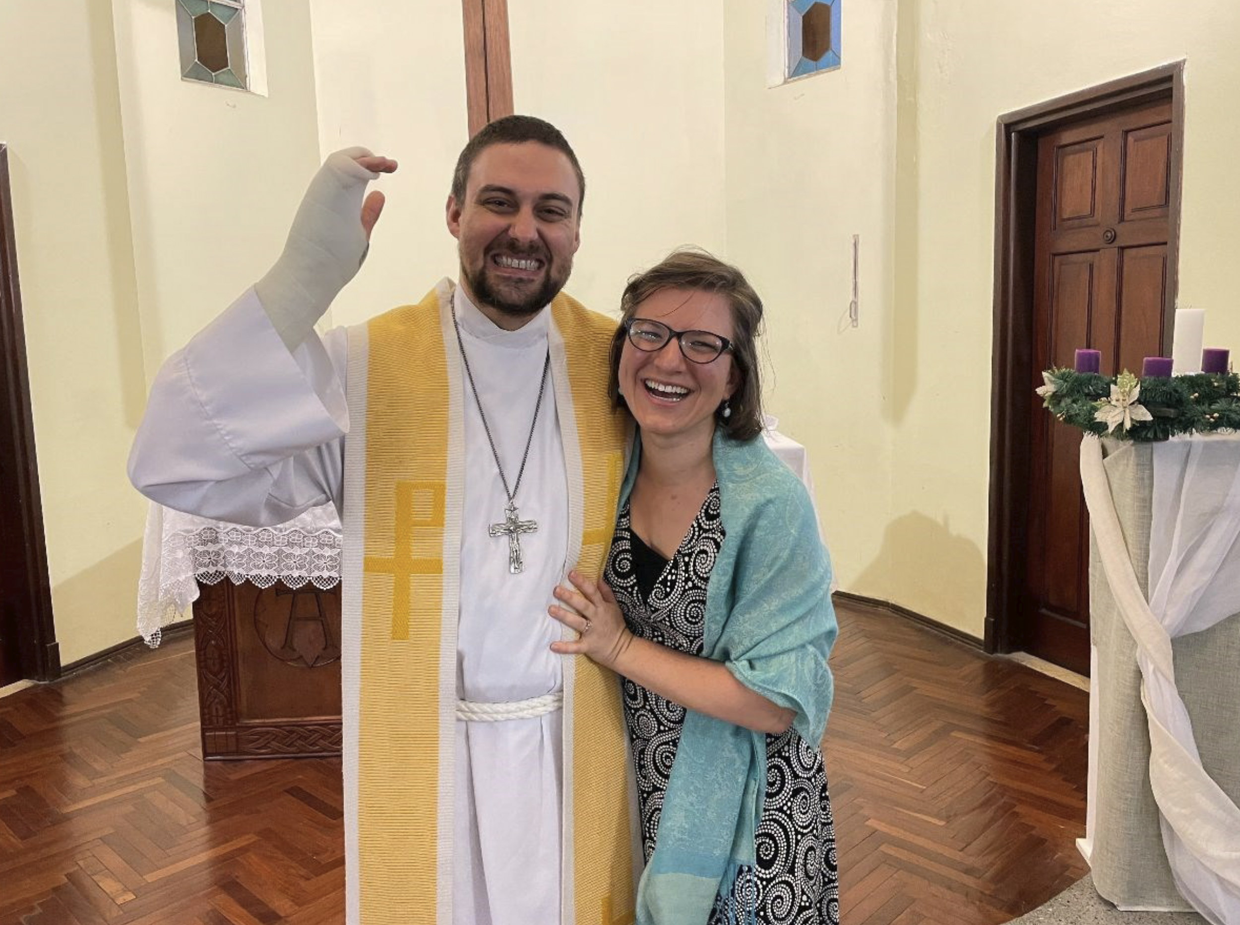  Over the holidays, Pastor Phil was down a hand due to a fracture. We thank God for wonderful medical care and healing for his hand, and for all who have prayed for him during this setback. He remained in good spirits and we're pictured here after th