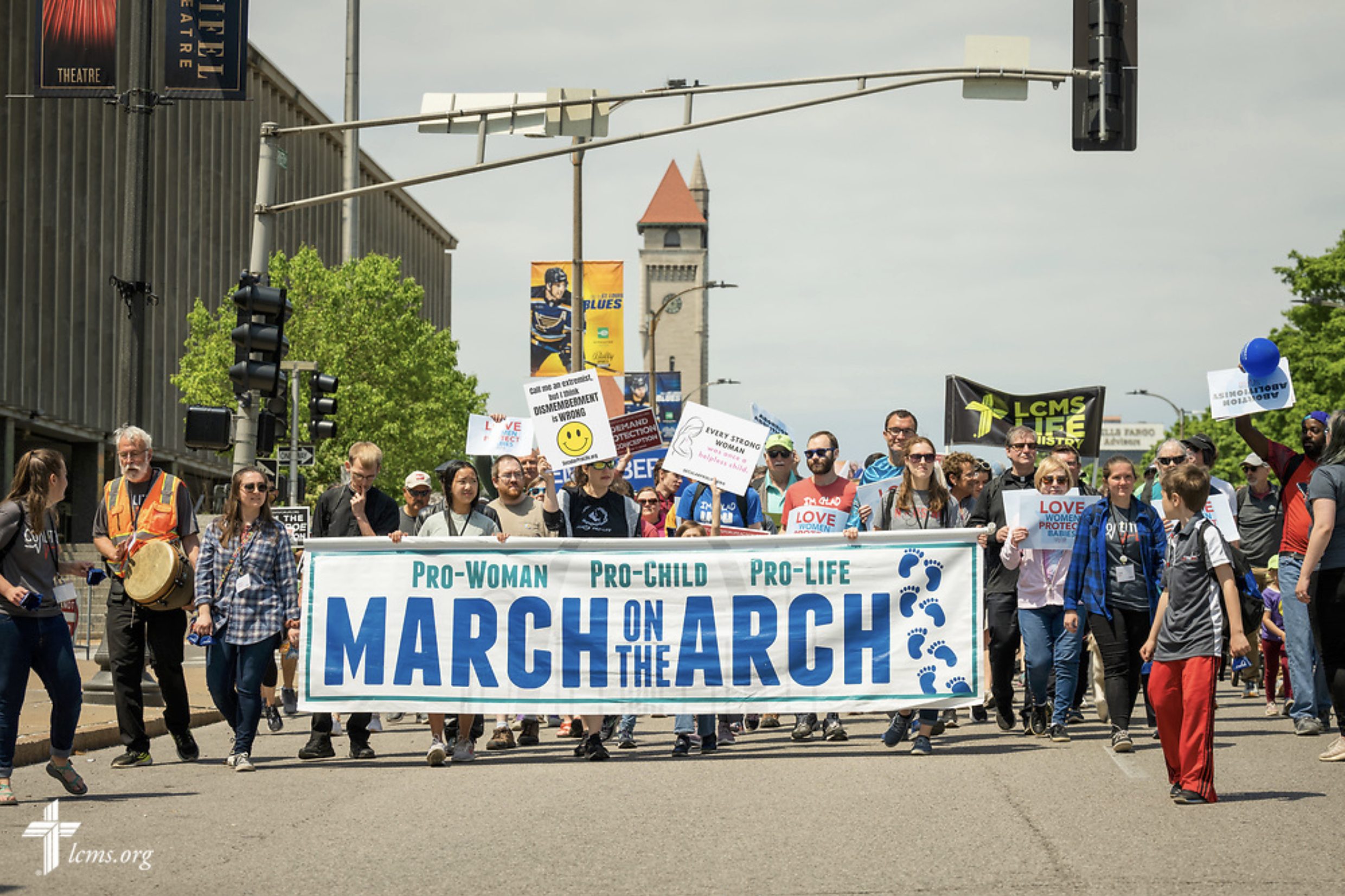  Pro-life advocates walk in the March on the Arch on Saturday, April 29, 2023, in St. Louis.   LCMS Communications/Erik M. Lunsford  