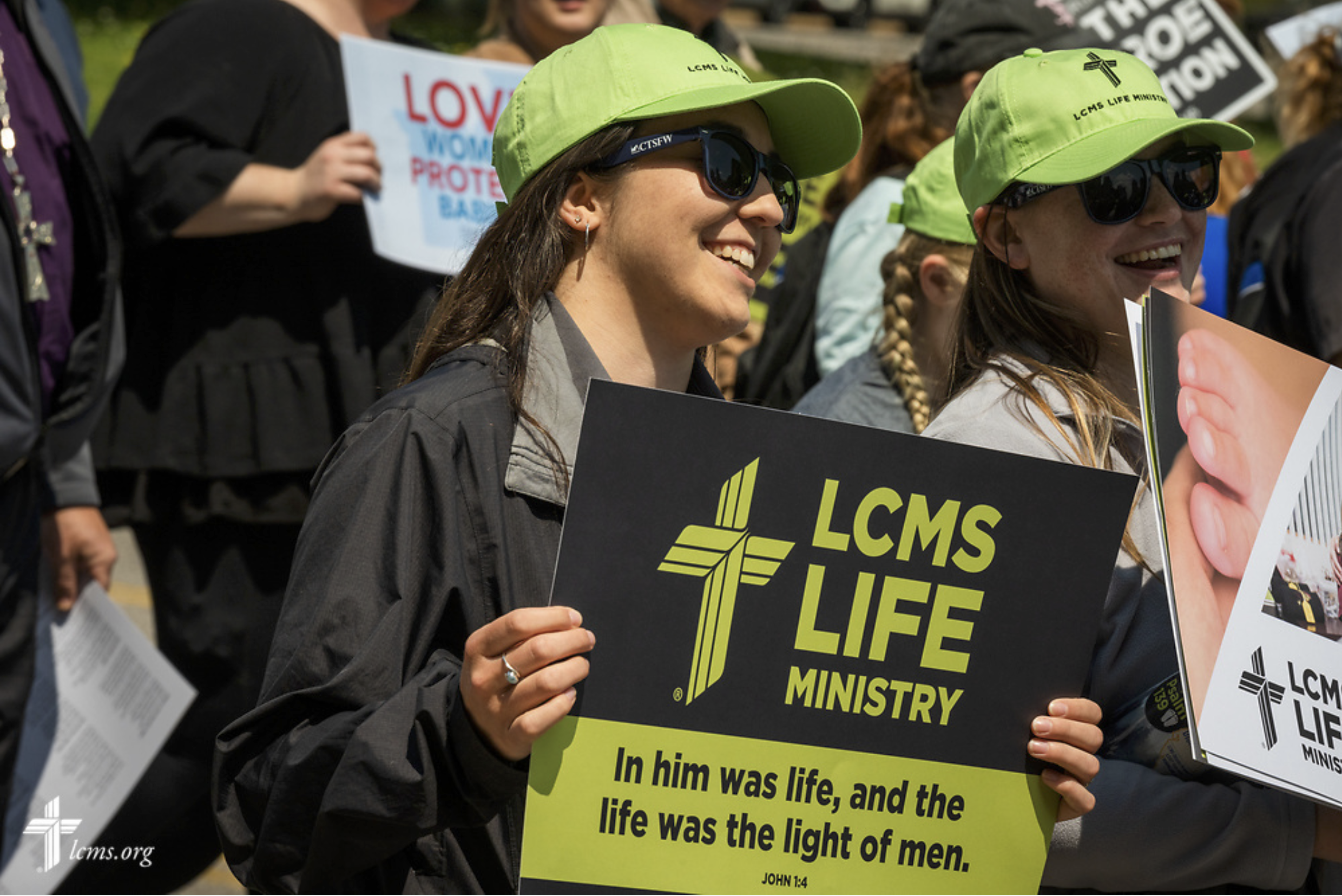  Courtney Zalmanoff and Deaconess student Nicole Chappell walk together during the March on the Arch on Saturday, April 29, 2023, in St. Louis.   LCMS Communications/Erik M. Lunsford  