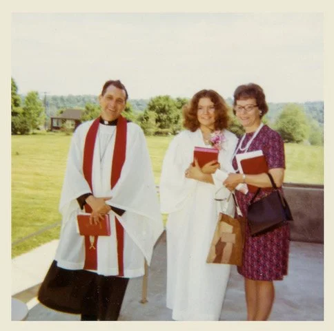 May 21, 1972 … a beautiful day for confirmation at Zion's new church building on Washington Pike. Pictured are Pastor Herman Dietrich, Marianne and Millie.