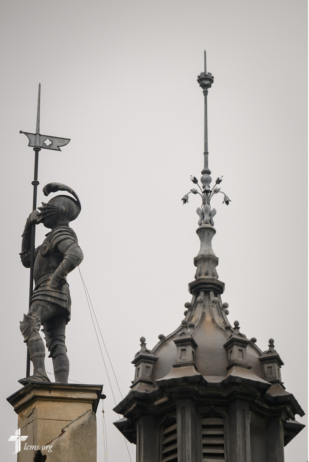  A statue is perched above St. Mary's Lutheran Center on Sunday, Feb. 18, 2024, in Brașov, Romania. LCMS Communications/Erik M. Lunsford 
