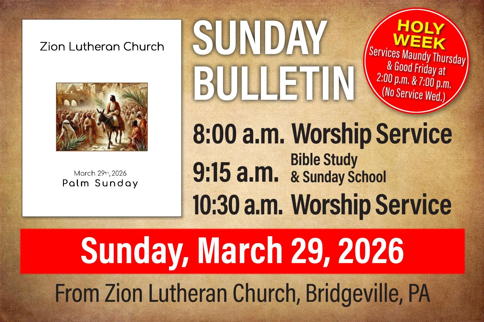 Bulletin Sunday, March 29, 2026
