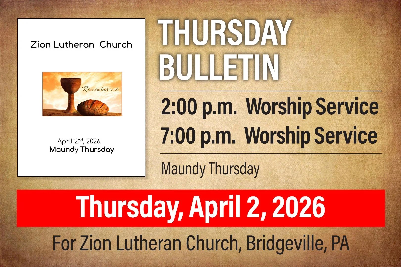 Bulletin: Maundy Thursday, April 2, 2026