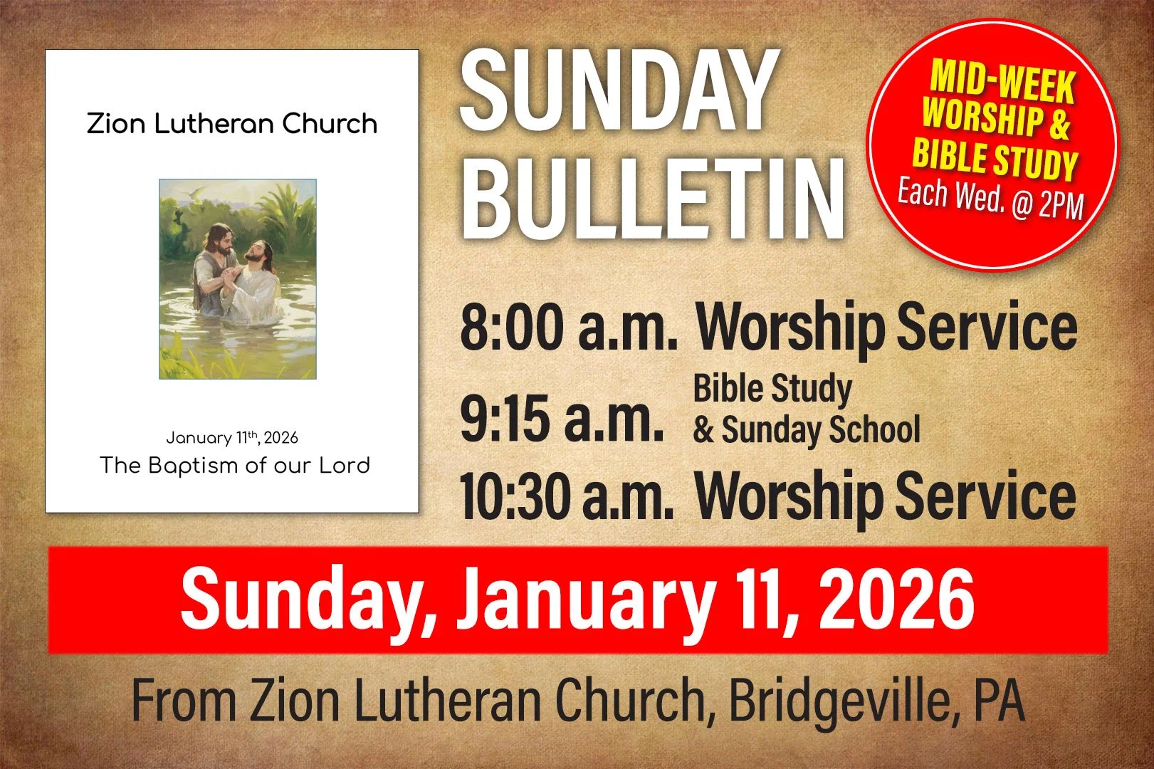 Bulletin: Sunday, January 11, 2026 + This Week at Zion