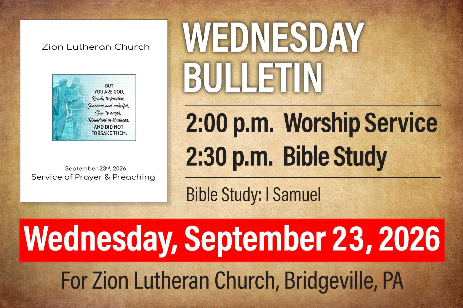 Bulletin for Wednesday, September 23, 2026