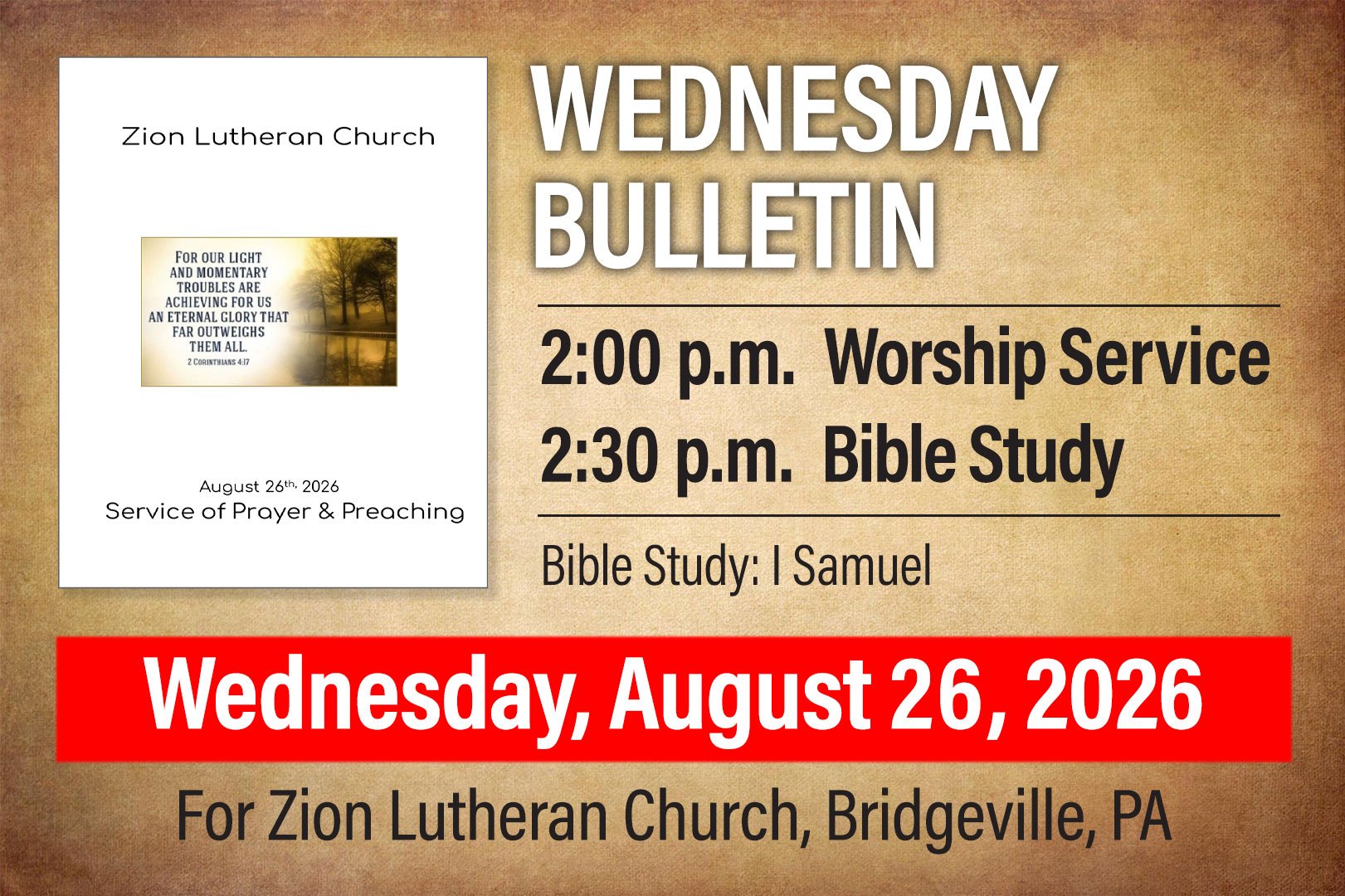 Bulletin for Wednesday, August 26, 2026