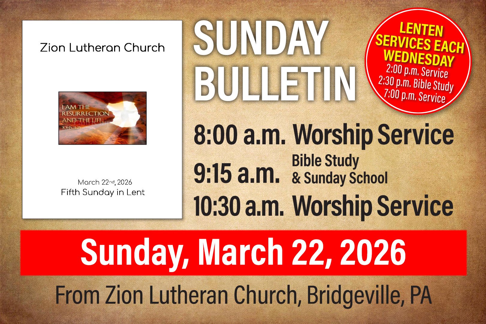 Bulletin for Sunday, March 22, 2026