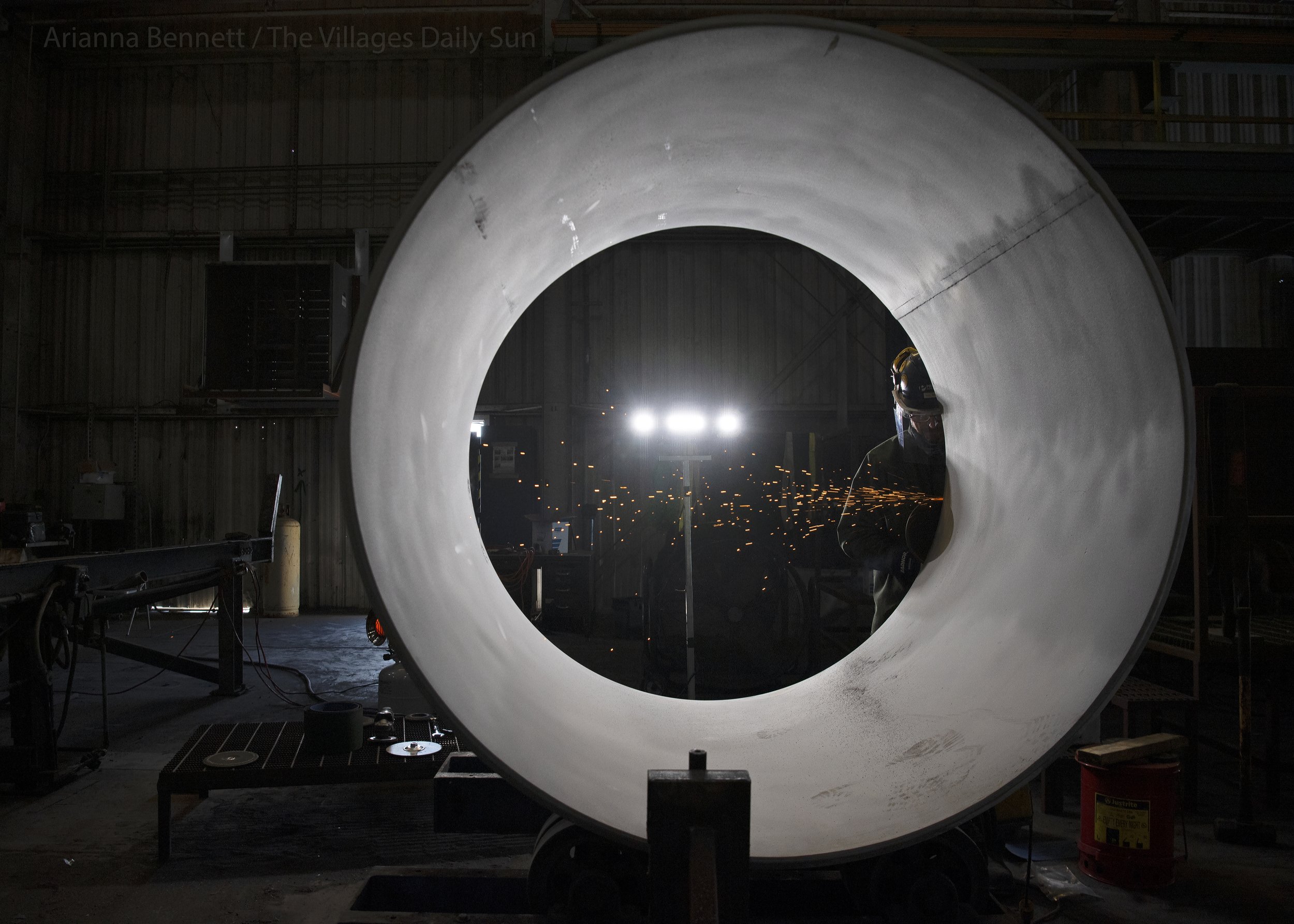  Arianna Bennett / Daily Sun - Troy Perry {cq} bevels a pipe on Tuesday, Jan. 24, 2023, at Primus Pipe & Tube in Wildwood.  