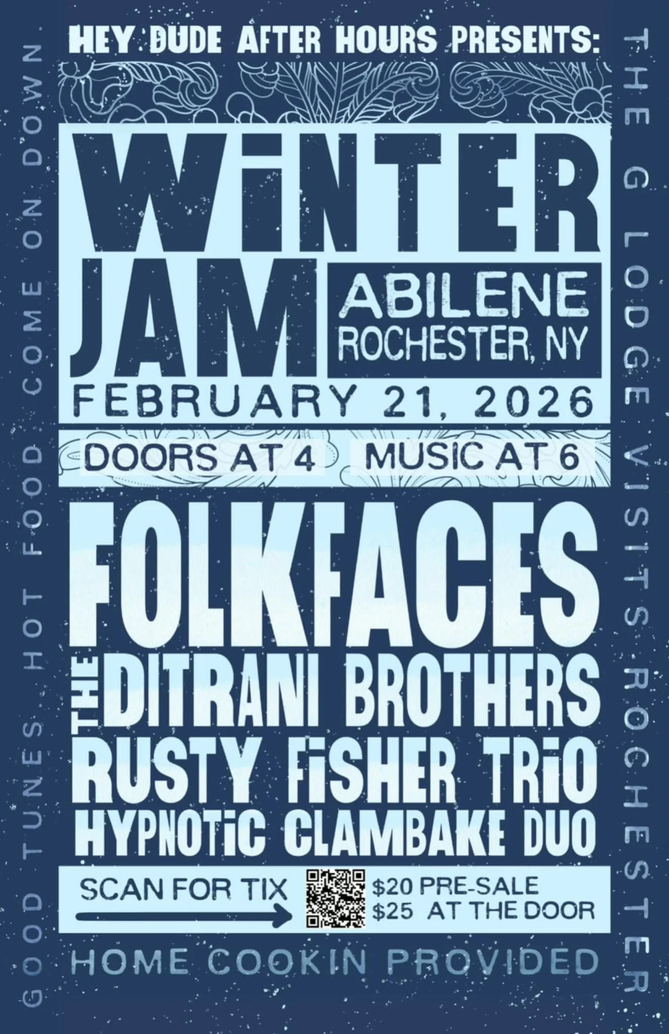 Hey Dude After Hours "Winter Jam" feat. Folkfaces, The Ditrani Brothers, Rusty Fisher Trio, and Hypnotic Clambake Duo
