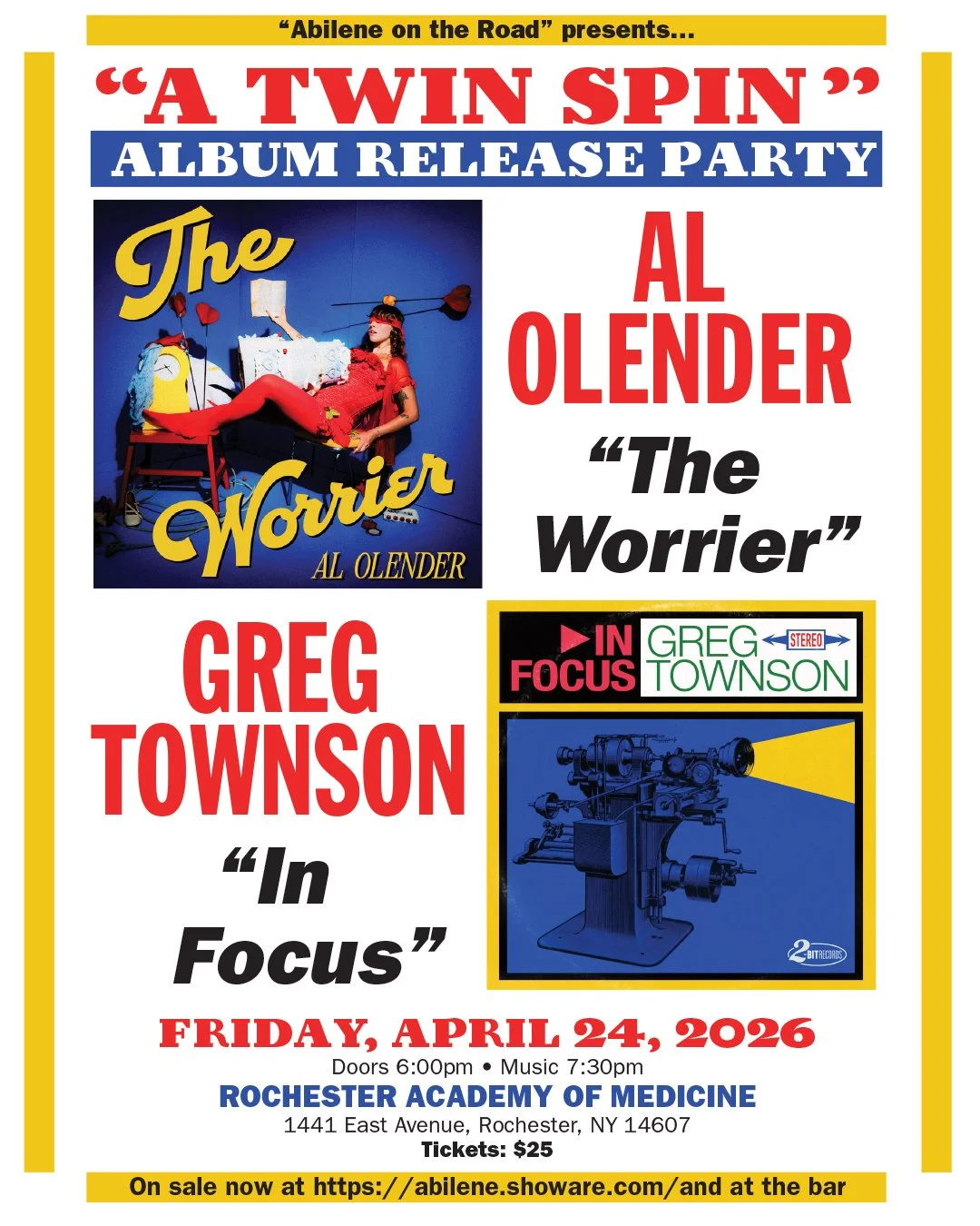 Abilene on the Road presents An Album Release Party feat. Al Olender, Greg Townson, with Spec. Guest, Aubrey Haddard