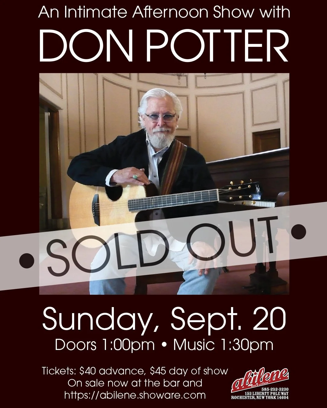 Sold Out!---Intimate Early  Afternoon Show with Don Potter