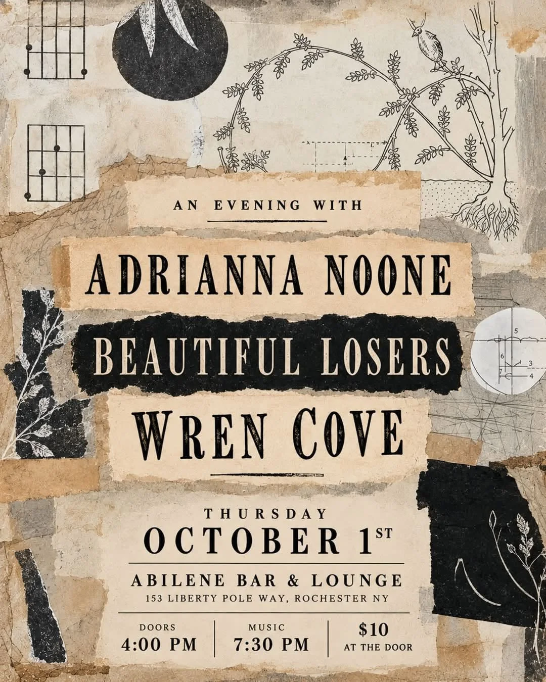 Adrianna Noone with Special guests, Wrencove, and from Syracuse, Beautiful Losers 