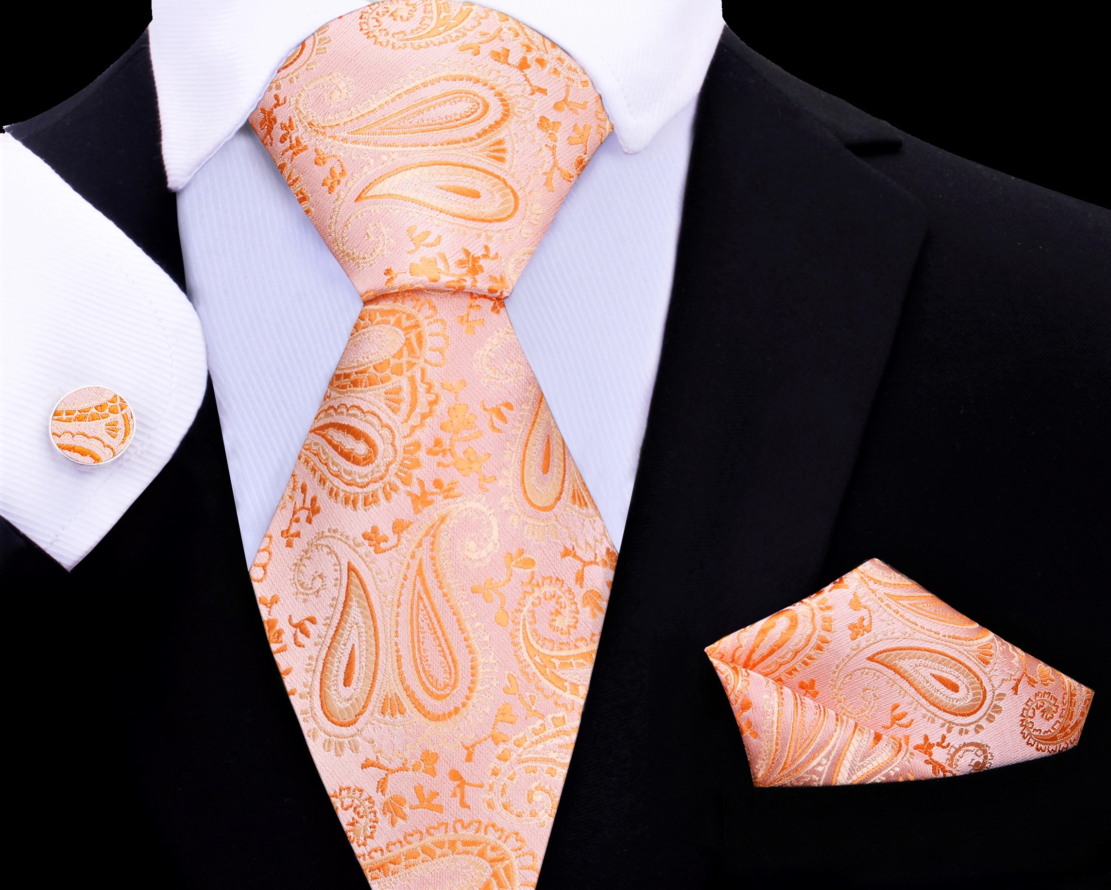 100/% Silk Tie and Pocket Square Coral Paisley