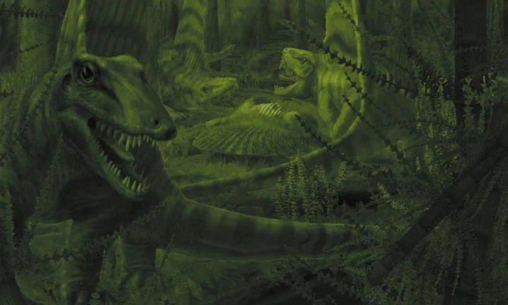 A nocturnal feeding scene between mammal-like reptiles, dimetrodons. REUTERS/Marlene Hill Donnelly/Handout via Reuters