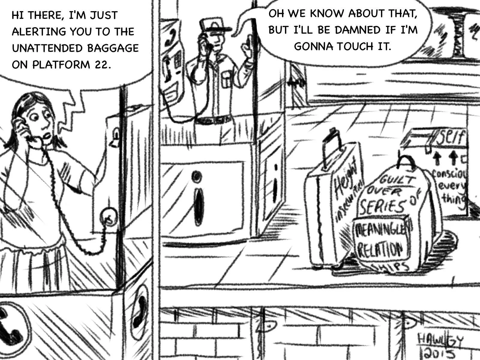 Unattended baggage (CityRail cartoon)