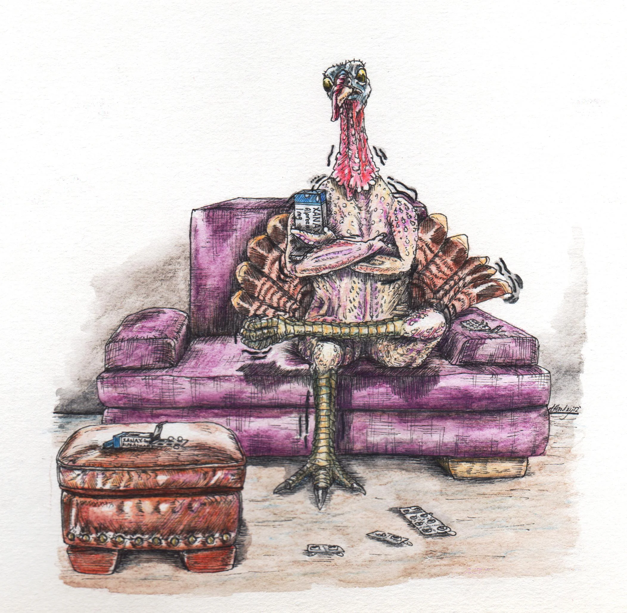 Cold Turkey – I was asked to do an illustration of a cold turkey going ‘cold turkey’ on Xanax.