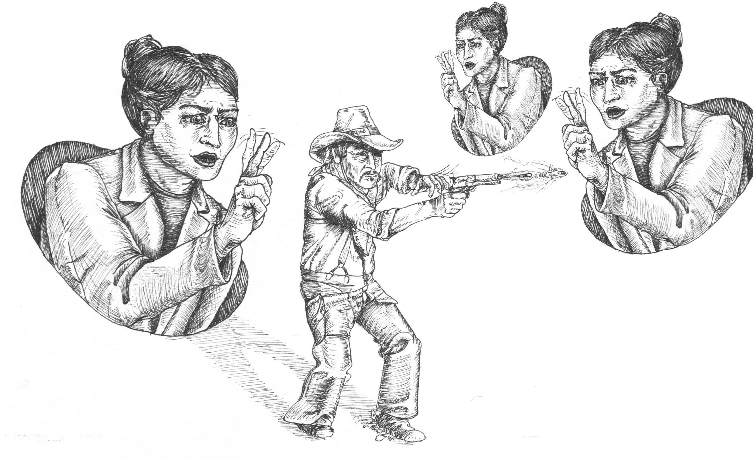 Pill slinging big pharma and the nanny-like pharmascolders. This one didn't end up being used for some reason. I was quite pleased with it. If you look closely, the cowboy is sponsered by Prozac and is shooting capsules.