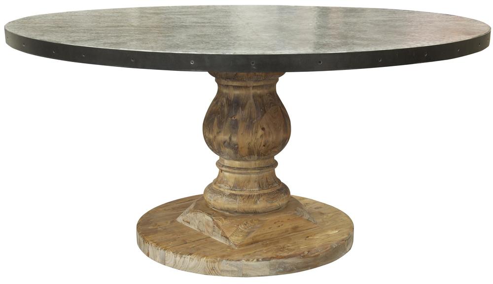 Zinc Top Round Table With Pedestal, Round Zinc Table Top