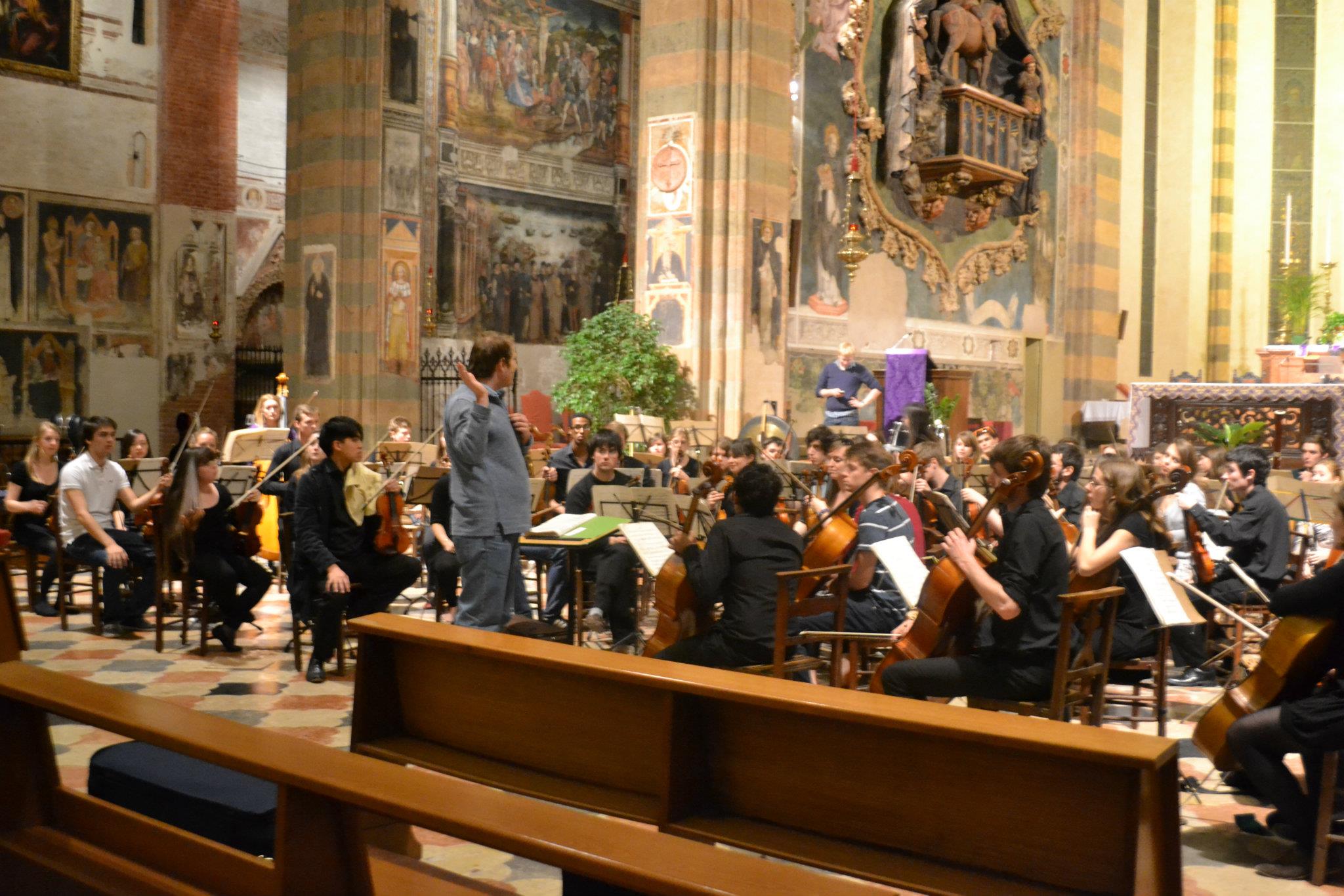 Rehearsing with the Durham University Symphony Orchestra at the Santa Anastasia Church in Verona, Italy