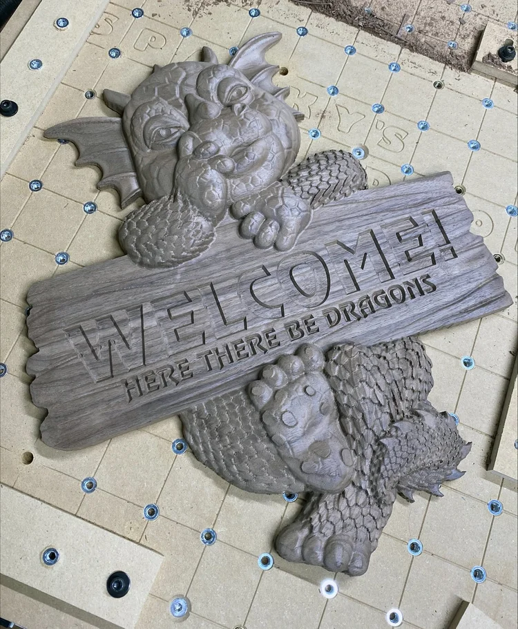 Carved wood welcome sign