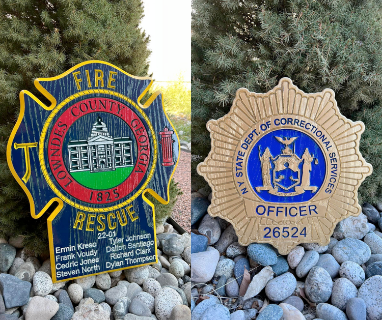 Carved plaques made by Wyckoff's Workshop