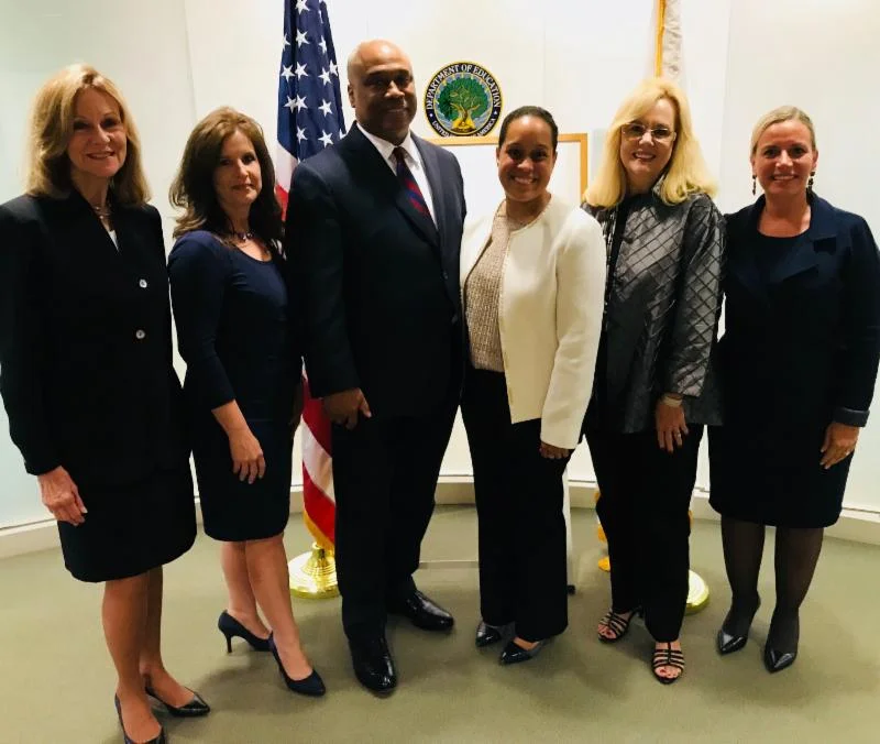 From left to right: Pat Tyler, Executive Director for the National Council of the State Director of Adult Education; Dr. Rachel DeVaughan, Former Adult Student, Program Specialist for Adult Ed in Mississippi; Dr. Michael Wooten, Deputy Assistant Secretary and Acting Assistant Secretary for the Office of Career, Technical, and Adult Education; Dr. Kim R. Ford, Deputy Assistant Secretary for Management and Planning; Kaye Sharbono, Board President, COABE; Sharon Bonney, Executive Director, COABE