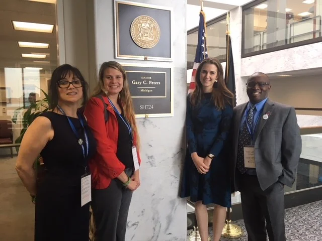 Student Ambassador, Justine Geiger, with Linda Cianferra and Oogie Lamar from Michigan Association for Community and Adult Education.