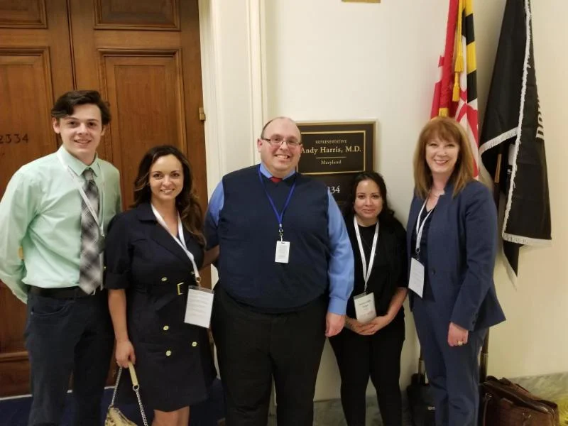 Adult learners from left to right: Dylan Redmon, Natasa Paunovic, Samantha Vega, and MAACCE MD state association president, Melanie Chapman