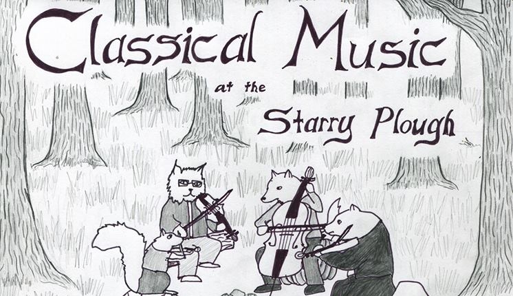  Our cellist, Lewis Patzer, has a residency at the Starry Plough every 1st Sunday from 4-6:30pm. The Town Quartet often performs and there is always wonderful music! Drawing by  Ariel Wang  