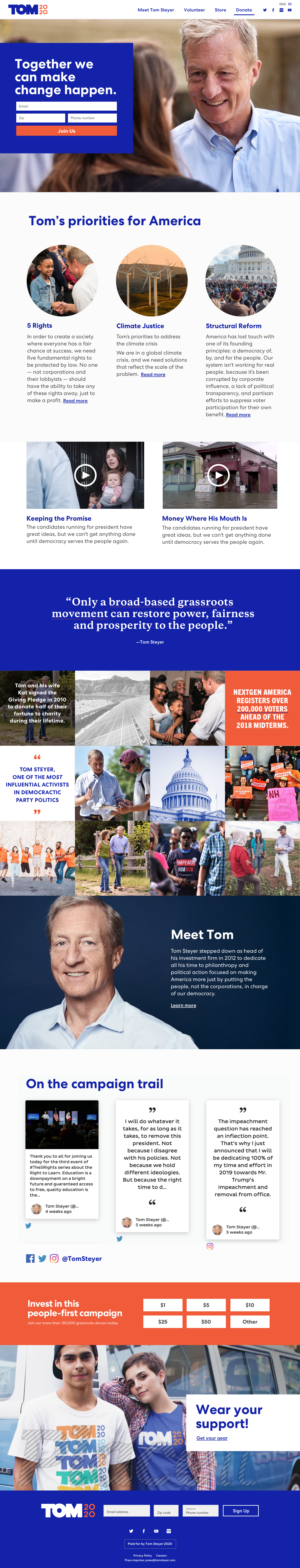 Tom Steyer 2020 Presidential Campaign Website — Jennifer Bagheri, Design Director.