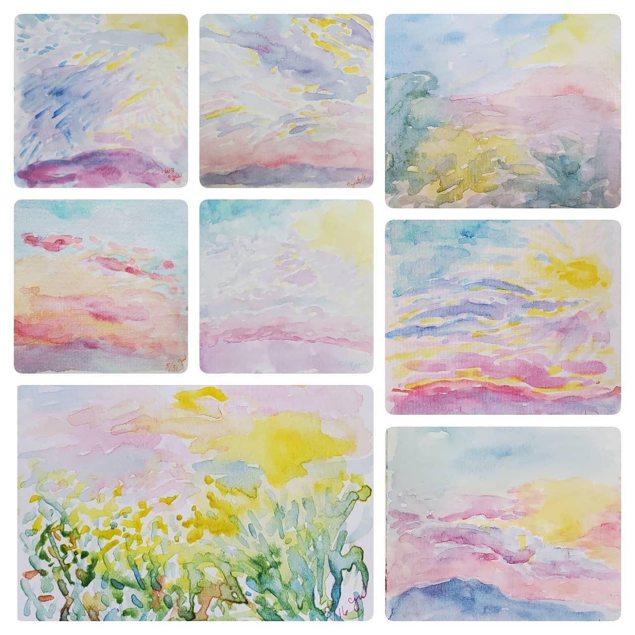 ##morningrhthyms #watercolorsketchbook #morningprayer #morningpages #creativeprocess #seasons #God'screation
....summer mornings....created  a collage of a few of the watercolors the lovely summer mornings have inspired...as in winter and spring...em