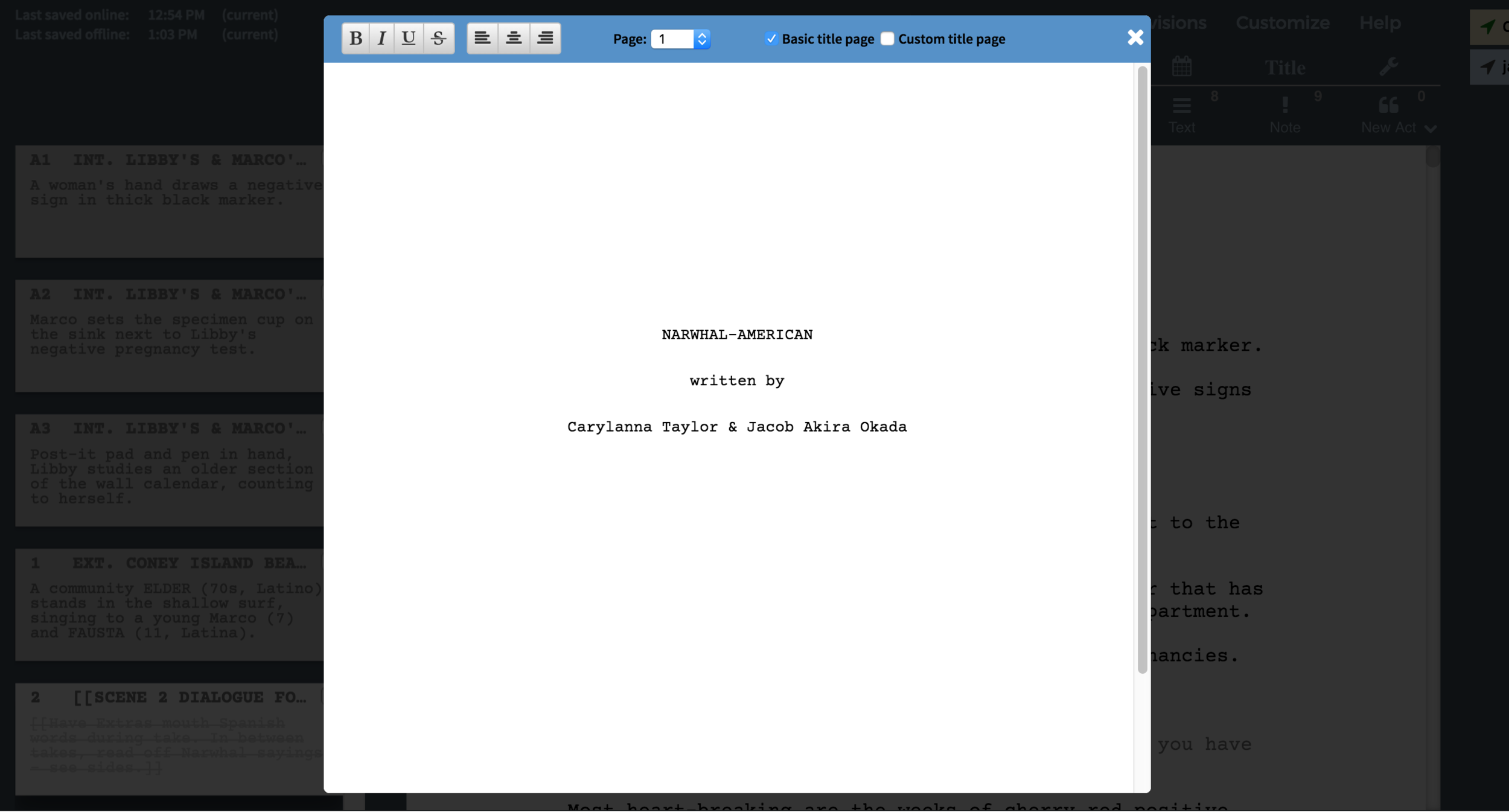 ANYA (aka Narwhal-American): Script Development