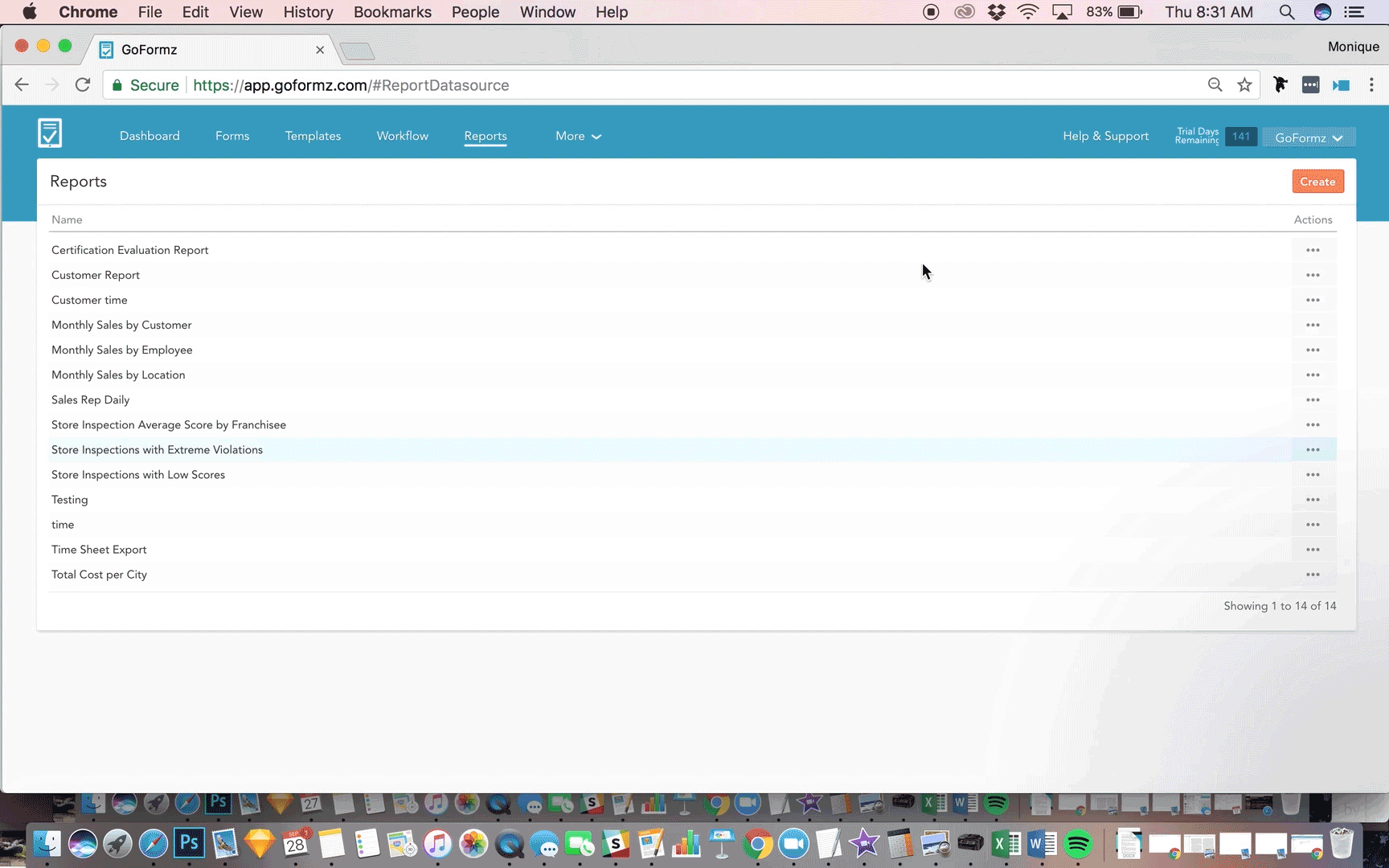 Select 'Create' to start a brand new Report. 