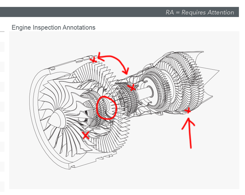 Easily sketch over regularly used diagrams, embedded in your mobile forms. For example, this aviation inspection form featuring a Sketch field on an engine diagram