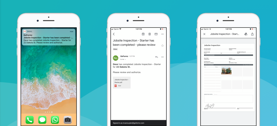 Automated email notifications streamline communication and the sharing of mobile forms data