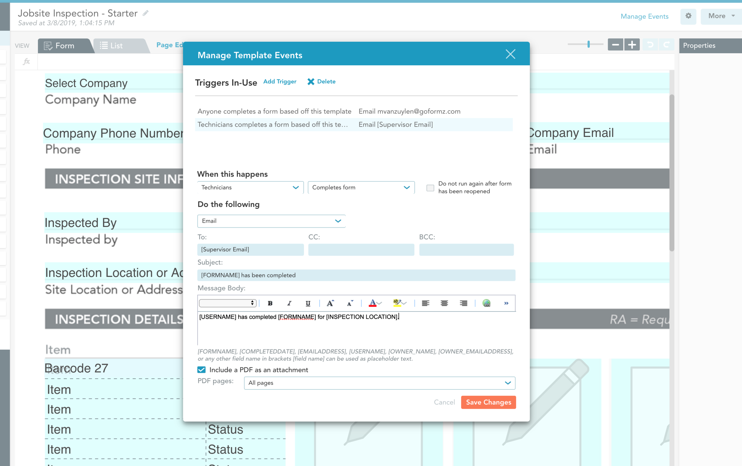 Enable automated workflows, like automated email notifications, in the manage events window