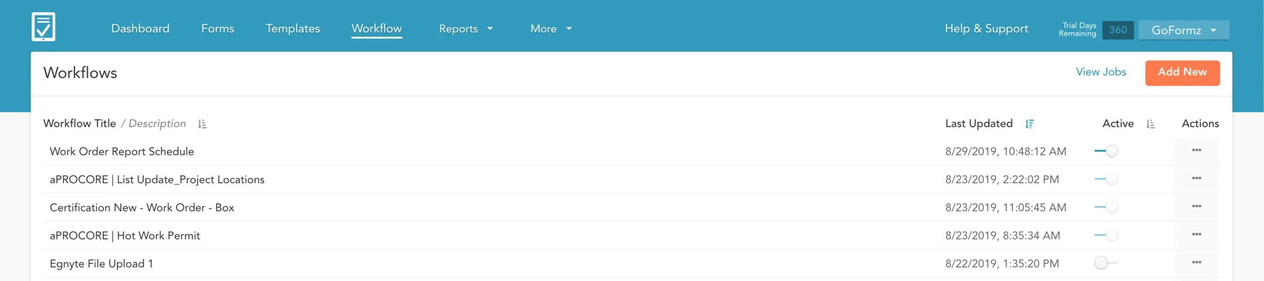 Our work order report has now been scheduled, and can be seen in the workflows tab