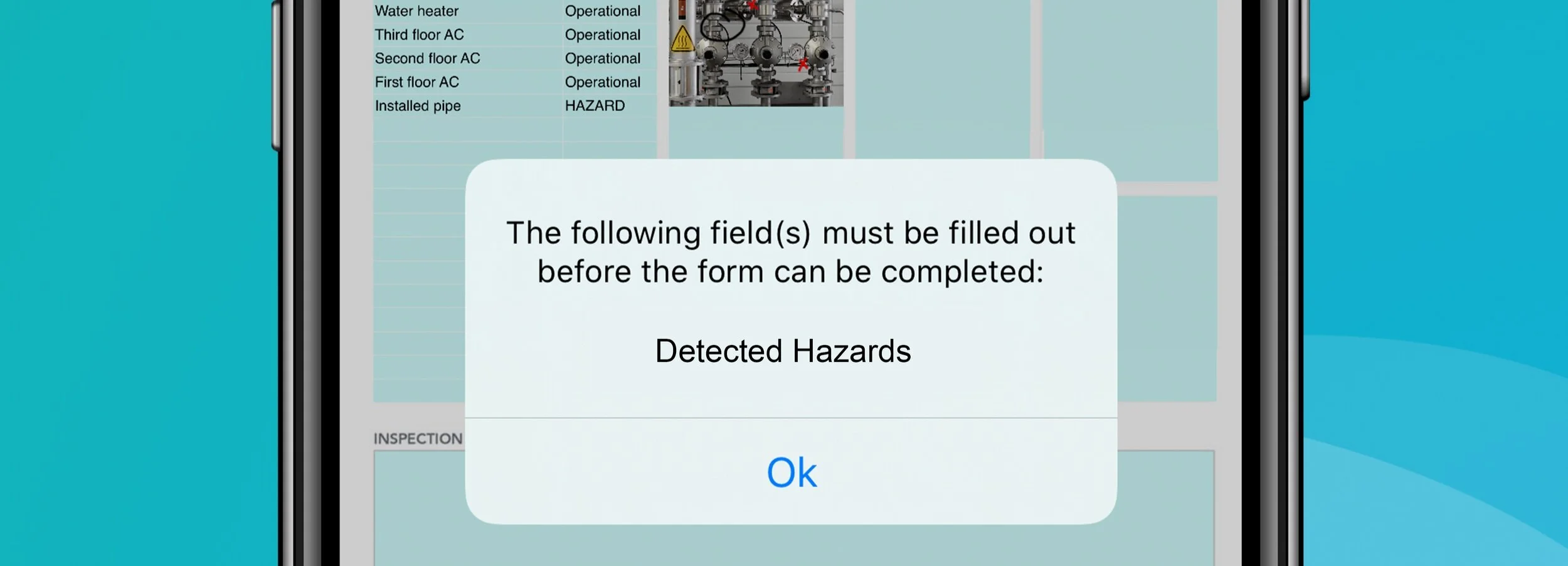 An alert informing the user that they must input further information before submitting their form