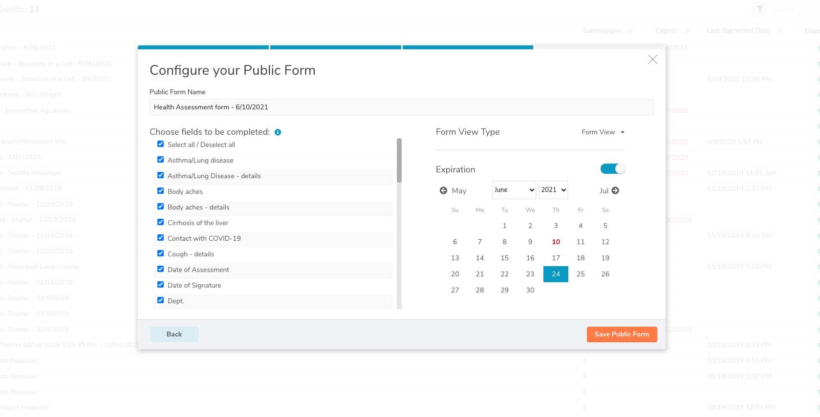Select which fields you would like to make editable to the recipient and add an expiration date (optional)