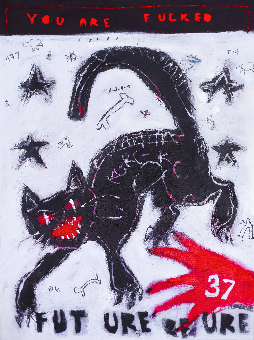 No miracles, bitch , 70x50cm, acrylic, spray paint and oil pastel on canvas