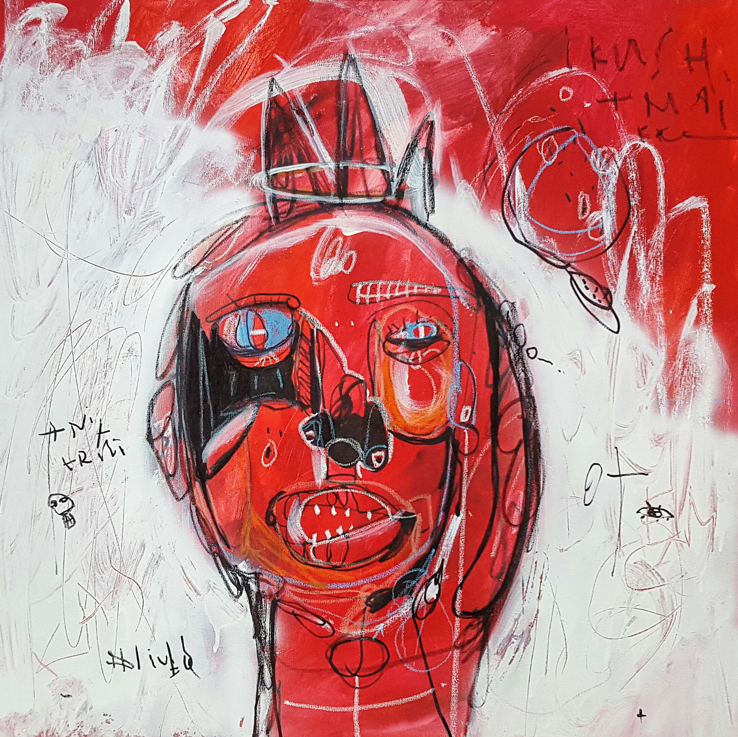 Not my hell , 80x80cm, acrylic, spray paint, markers and oil pastel on canvas