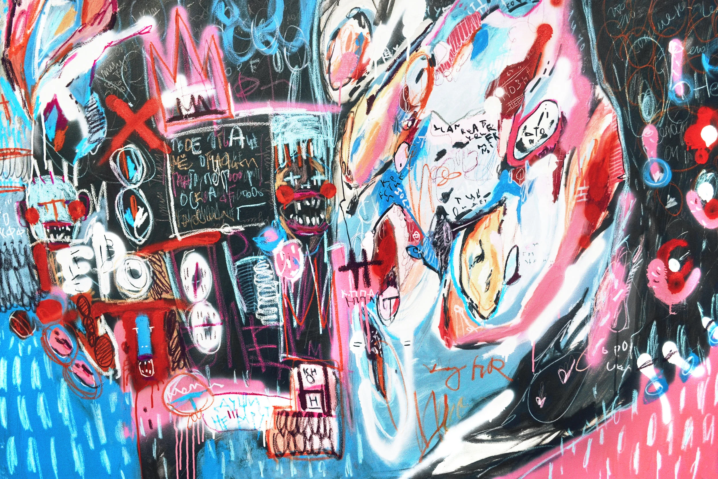 My future my past , 100x150cm, acrylic, spray paint, marker and oil pastel on canvas