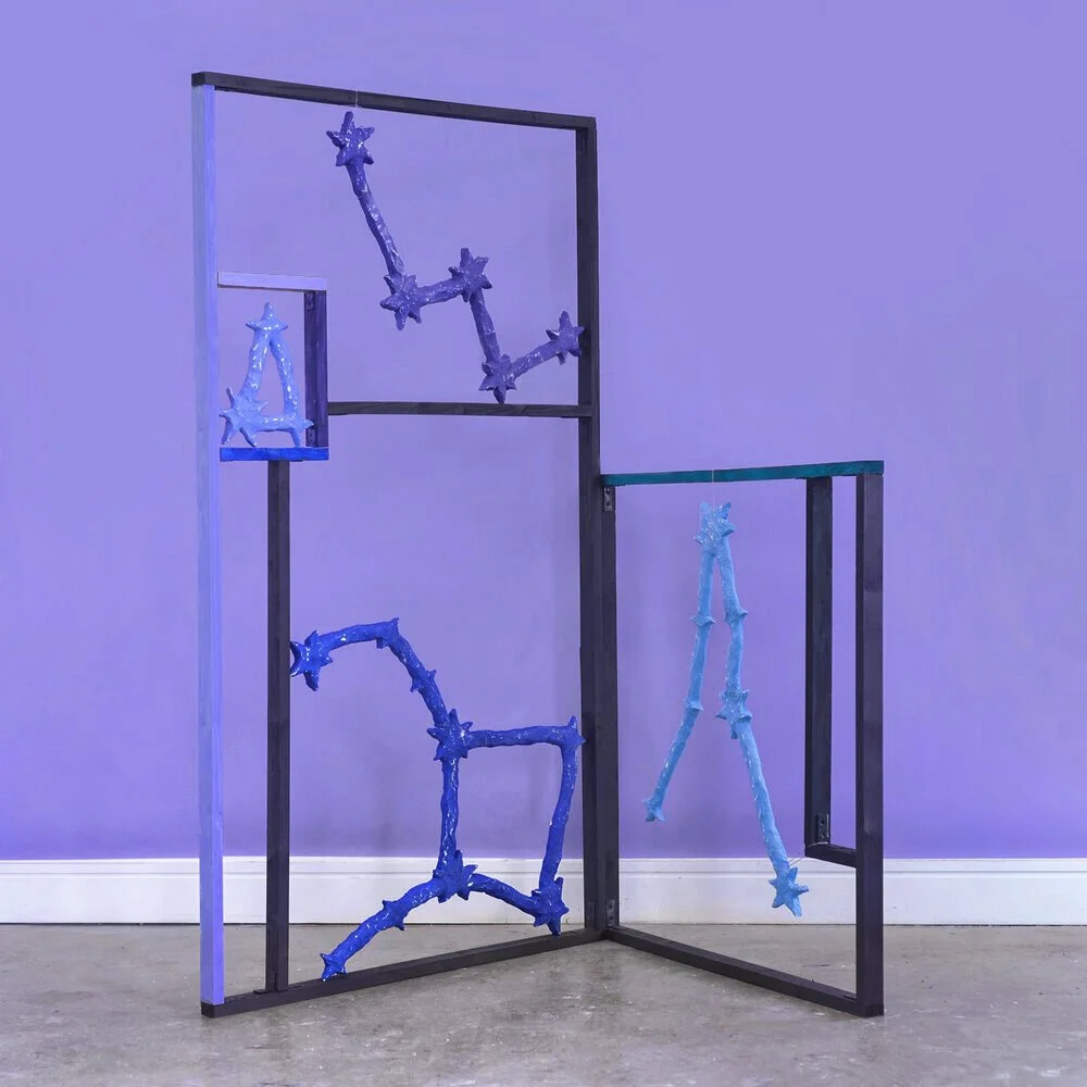   Constellations (I)  (2019). Acrylic, clay and wood. 