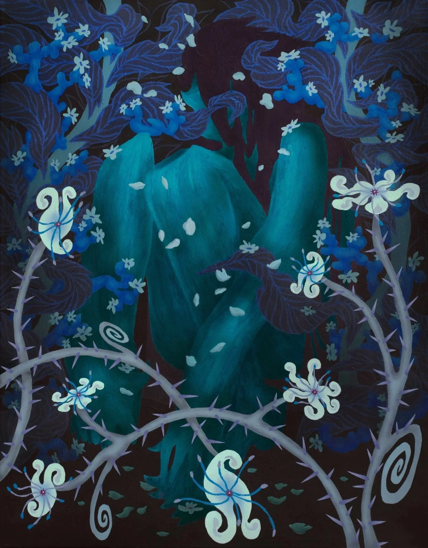   Deeper In The Dark Forest  (2025). Acrylic on canvas. 36×28in. 